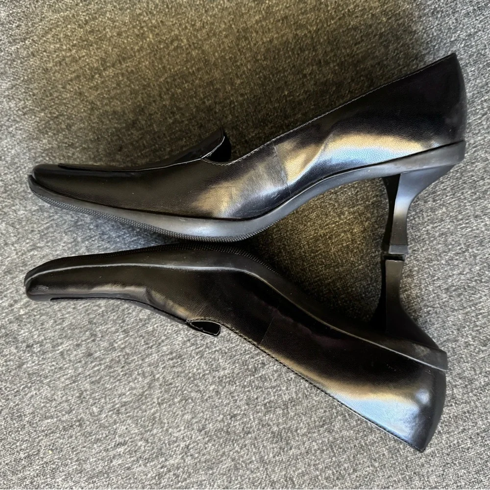 Antonio Melani Women’s Black Leather Kitten Heel Square Toe Pumps Shoes Size 6.5